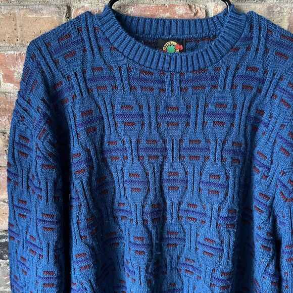 Iredell County Sweater Men XL Gray Cable Knit Pullover Classic Blue Red 80s - Picture 9 of 16